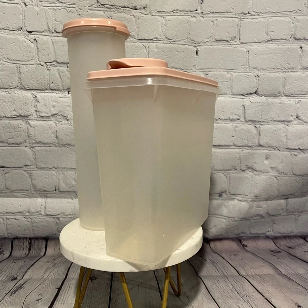 Vintage Tupperware Pink and White Storage Set